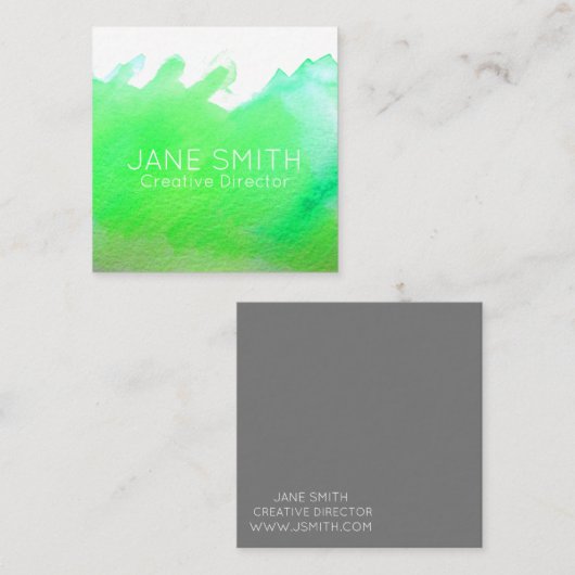 Grünes Logo Aquarell Moderne Kreativindustrie Quadratische Visitenkarte (Vorne/Hinten)