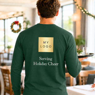 Grünes Logo Weihnachtsmitarbeiter Servieren Urlaub T-Shirt