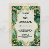 Grünes Marmor Wasserfarben Gold Trim Elegante Hoch Einladung (Vorne/Hinten)