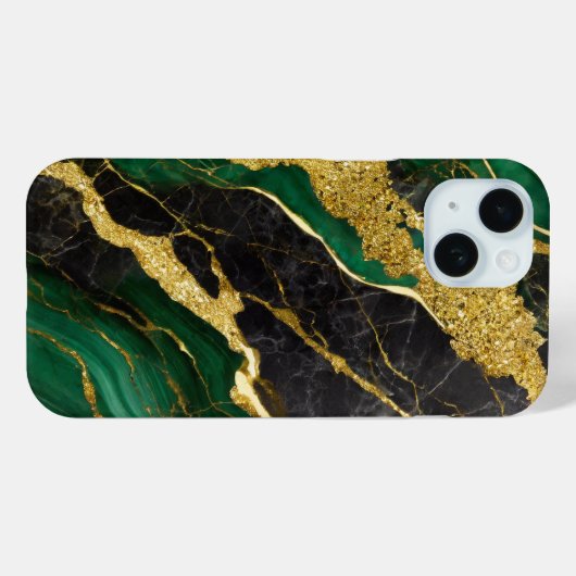 Grünes Marmormuster mit Gold Case-Mate iPhone Hülle (Rückseite (Horizontal))