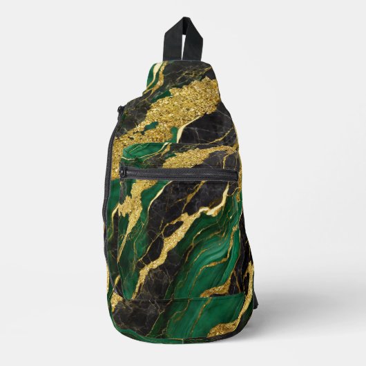Grünes Marmormuster mit Gold Crossbody Bag (Vorderseite)