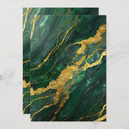 Grünes Marmormuster mit Gold Einladung (Vorne/Hinten)