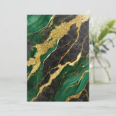 Grünes Marmormuster mit Gold Einladung (Stehend Vorderseite)