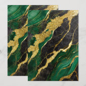 Grünes Marmormuster mit Gold Einladung (Vorne/Hinten)