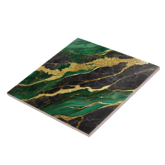 Grünes Marmormuster mit Gold Fliese (Seite)