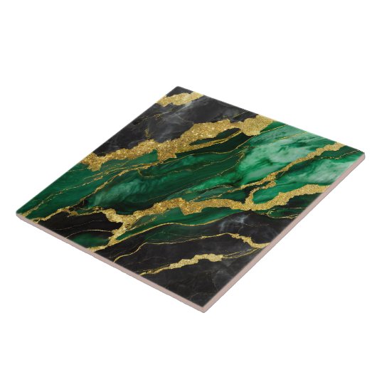 Grünes Marmormuster mit Gold Fliese (Seite)