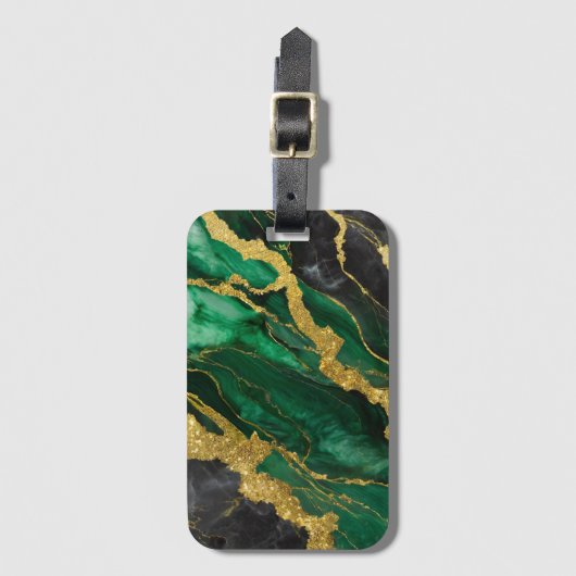 Grünes Marmormuster mit Gold Gepäckanhänger (Vorderseite Vertikal)