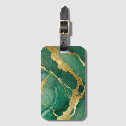 Grünes Marmormuster mit Gold Gepäckanhänger (Vorderseite Vertikal)
