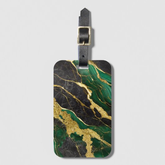 Grünes Marmormuster mit Gold Gepäckanhänger (Vorderseite Vertikal)