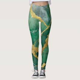 Grünes Marmormuster mit Gold Leggings