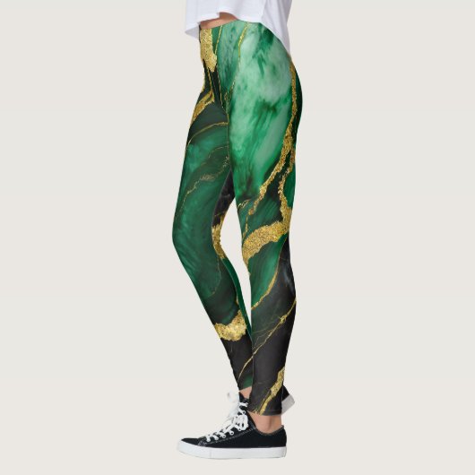 Grünes Marmormuster mit Gold Leggings (Links)