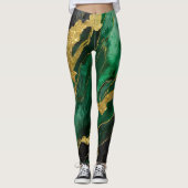 Grünes Marmormuster mit Gold Leggings (Vorderseite)