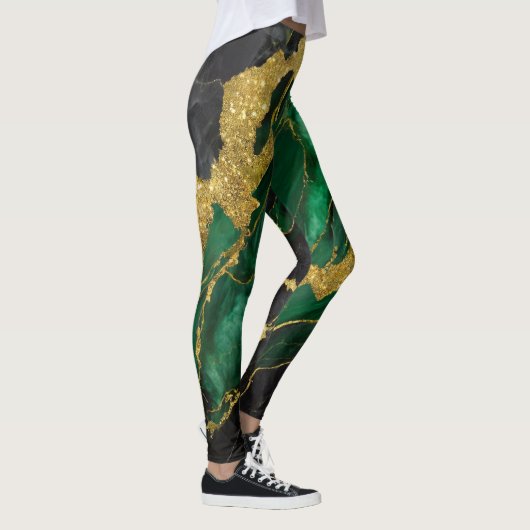 Grünes Marmormuster mit Gold Leggings (Rechts)