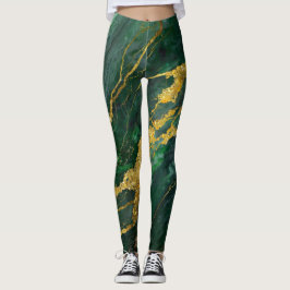 Grünes Marmormuster mit Gold Leggings