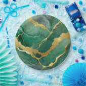 Grünes Marmormuster mit Gold Pappteller (Party)