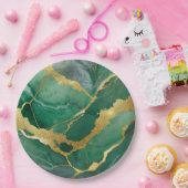 Grünes Marmormuster mit Gold Pappteller (Party)