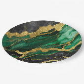 Grünes Marmormuster mit Gold Pappteller (Schrägansicht)