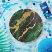 Grünes Marmormuster mit Gold Pappteller (Party)