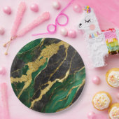 Grünes Marmormuster mit Gold Pappteller (Party)