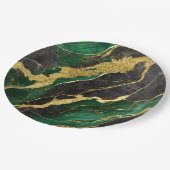 Grünes Marmormuster mit Gold Pappteller (Schrägansicht)