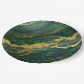 Grünes Marmormuster mit Gold Pappteller (Schrägansicht)