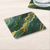 Grünes Marmormuster mit Gold Rechteckiger Pappuntersetzer (angewinkelt)