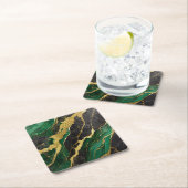 Grünes Marmormuster mit Gold Rechteckiger Pappuntersetzer (Vor Ort)