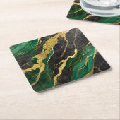 Grünes Marmormuster mit Gold Rechteckiger Pappuntersetzer (angewinkelt)
