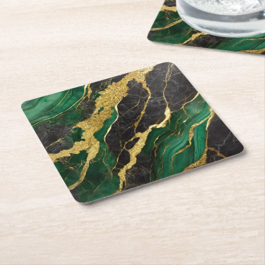 Grünes Marmormuster mit Gold Rechteckiger Pappuntersetzer (angewinkelt)