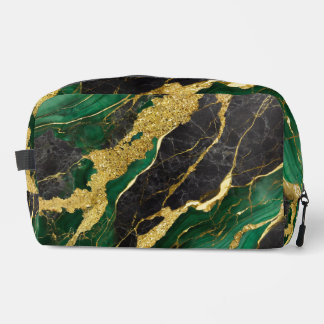 Grünes Marmormuster mit Gold Waschbeutel