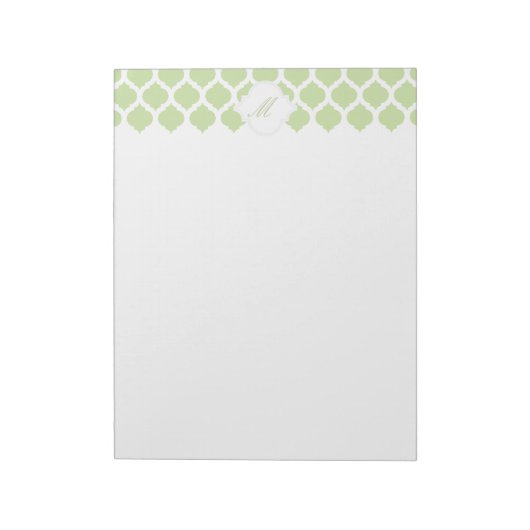 Grünes marokkanisches Muster mit Monogram Notepad Notizblock (Rotiert)