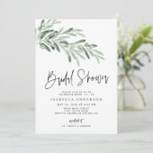 Grünes mediterranes Olive Branch Brautparty Einladung (Stehend Vorderseite)