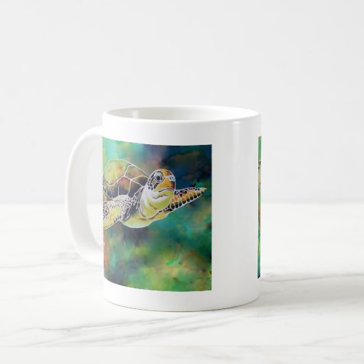 Grünes Meer Schildkröten Seidenmalerei Kaffeetasse (Vorderseite Links)