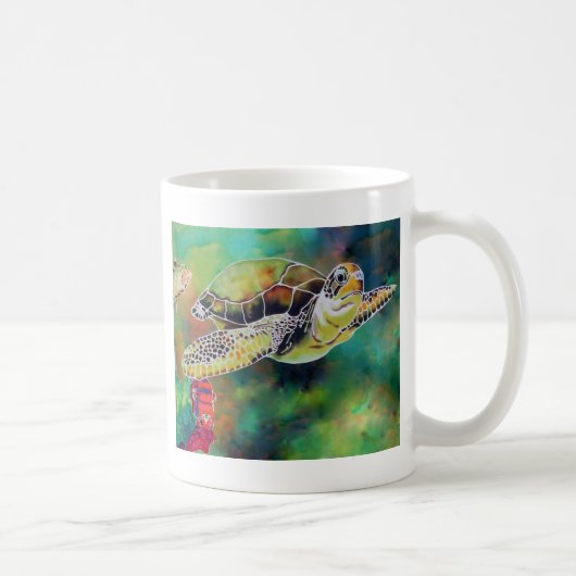 Grünes Meer Schildkröten Seidenmalerei Kaffeetasse (Rechts)