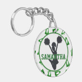 Grünes Megaphon-und Cheerleader-personalisiertes Schlüsselanhänger (Vorderseite links)