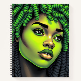 Grünes Melanin Schwester schwarze Frau braune Haut Notizblock