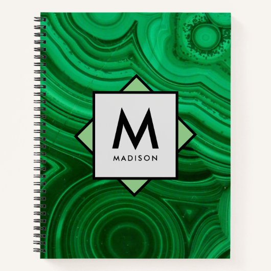 Grünes Mineraldesign mit Name und Monogramm Notizblock (Vorderseite)