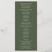 Grünes Minimalistisches Hochzeitsprogramm für den  Programm (Rückseite)