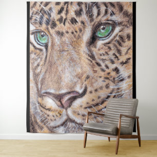 Grünes Mit Augen Leopardengesicht Wandteppich