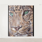 Grünes Mit Augen Leopardengesicht Wandteppich (Vorderseite)