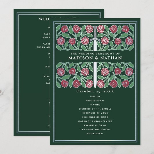 Grünes mittelalterliches silbernes florales Schwer Programm (Vorne/Hinten)