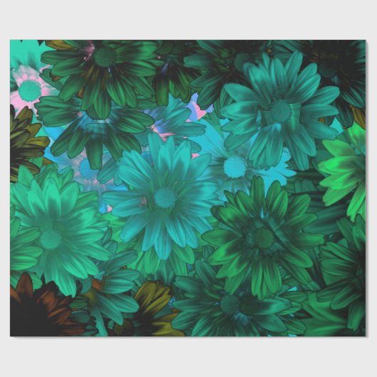 Grünes modernes Blumen Geschenkpapier (Flach)