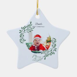Grünes modernes florales erstes Weihnachten des Ba Keramik Ornament