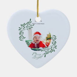 Grünes modernes florales erstes Weihnachten des Ba Keramik Ornament