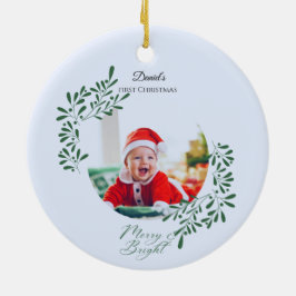 Grünes modernes florales erstes Weihnachten des Ba Keramik Ornament