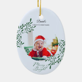 Grünes modernes florales erstes Weihnachten des Ba Keramik Ornament