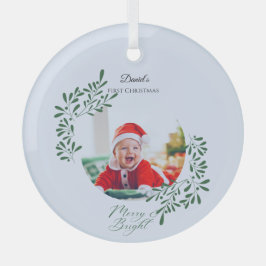 Grünes modernes florales erstes Weihnachten des Ba Ornament Aus Glas