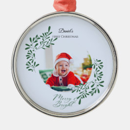 Grünes modernes florales erstes Weihnachten des Ba Ornament Aus Metall