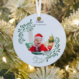 Grünes modernes florales erstes Weihnachten des Ba Ornament Aus Metall