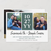 Grünes, modernes Großdatum mit Fotos Save the Date (Vorne/Hinten)